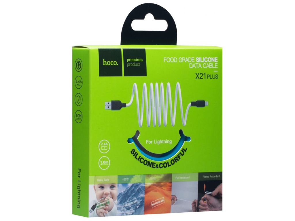 Кабель USB Hoco X21 Plus Silicone Lightning, Чёрно-Синий