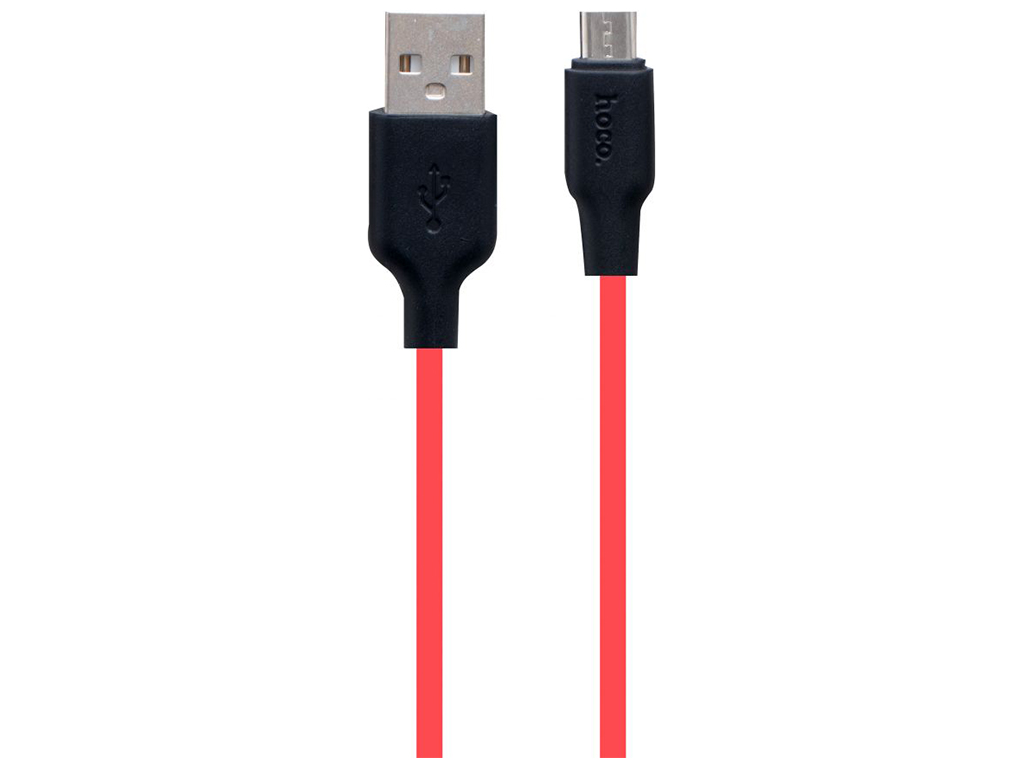 Кабель USB Hoco X21 Plus Silicone Micro, Чёрно-Красный