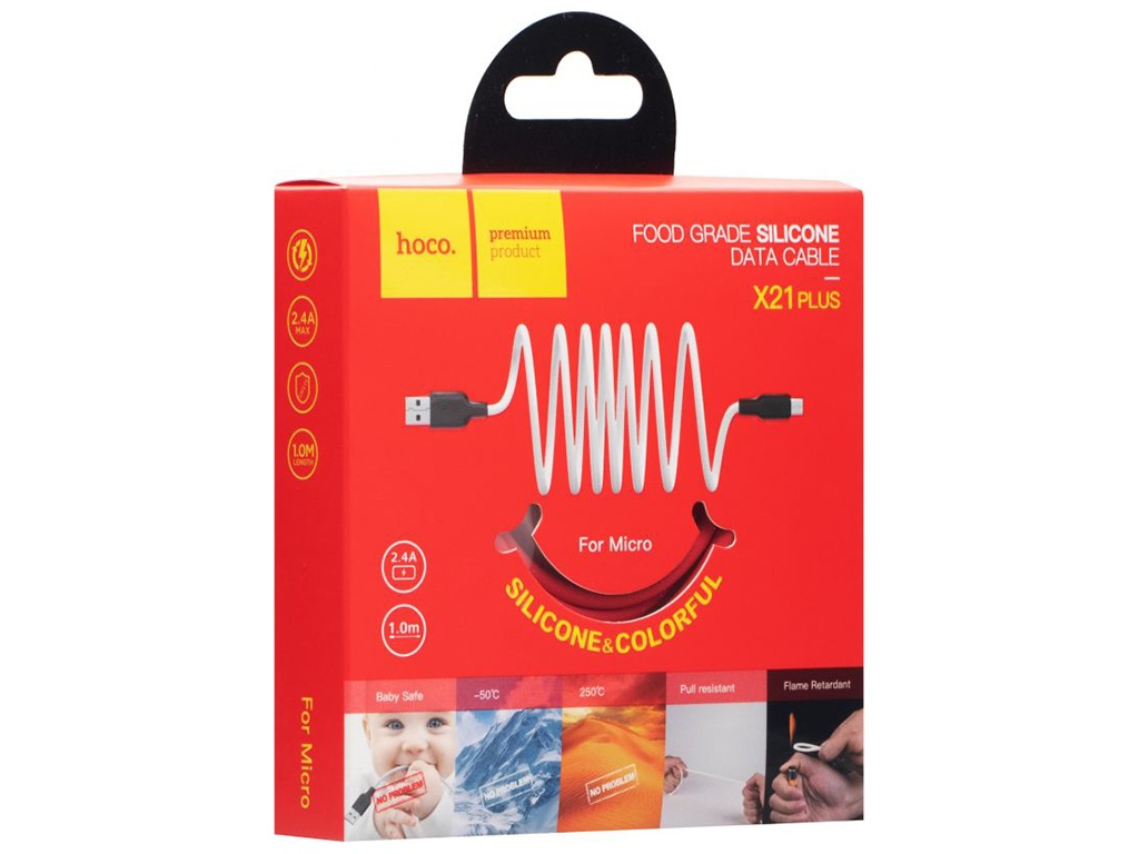 Кабель USB Hoco X21 Plus Silicone Micro, Чёрно-Красный