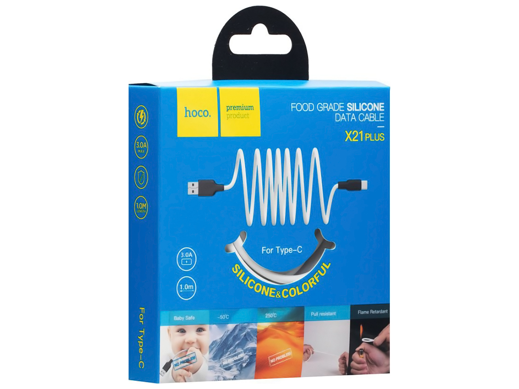 Кабель USB Hoco X21 Plus Silicone Type-C, Чёрно-Белый