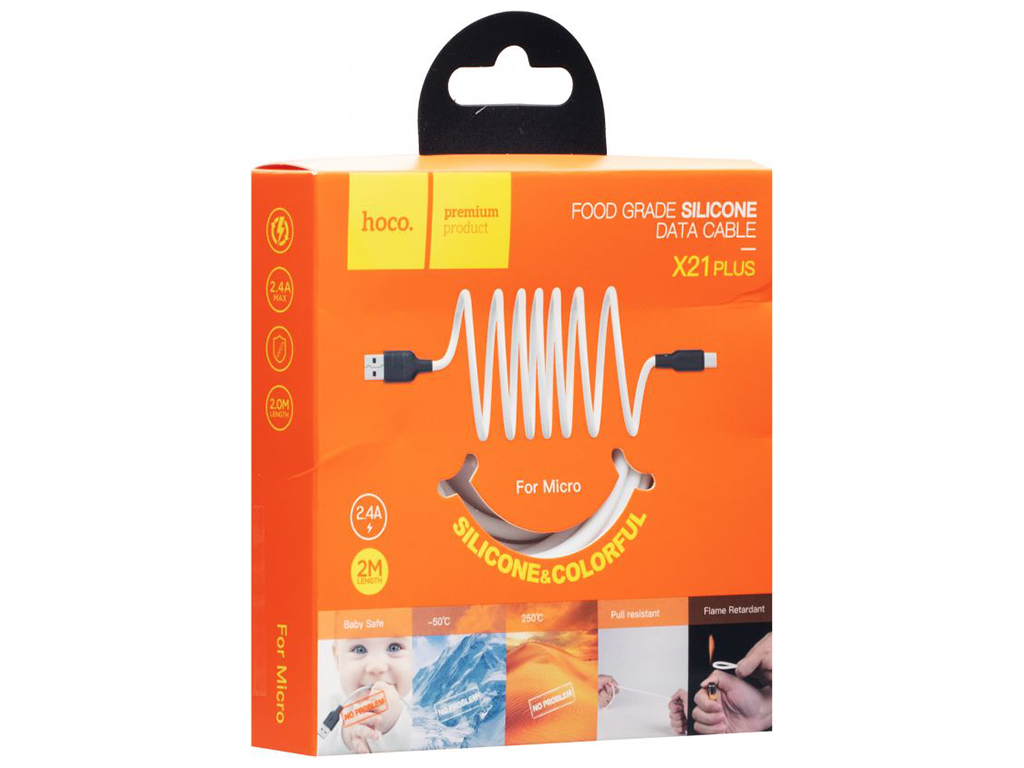 Кабель USB Hoco X21 Plus Silicone Micro 2m, Чёрно-Белый