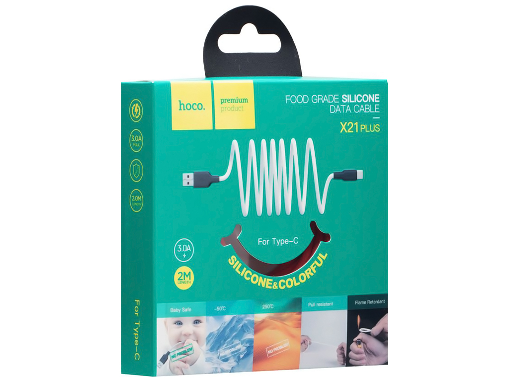 Кабель USB Hoco X21 Plus Silicone Type-C 2m, Чорно-Білий