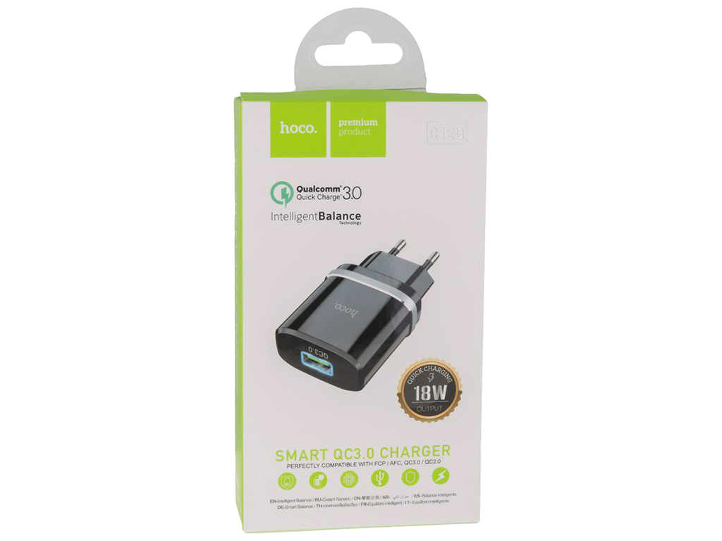Мережевий Зарядний Пристрій Hoco C12Q QC 3.0 Чорний