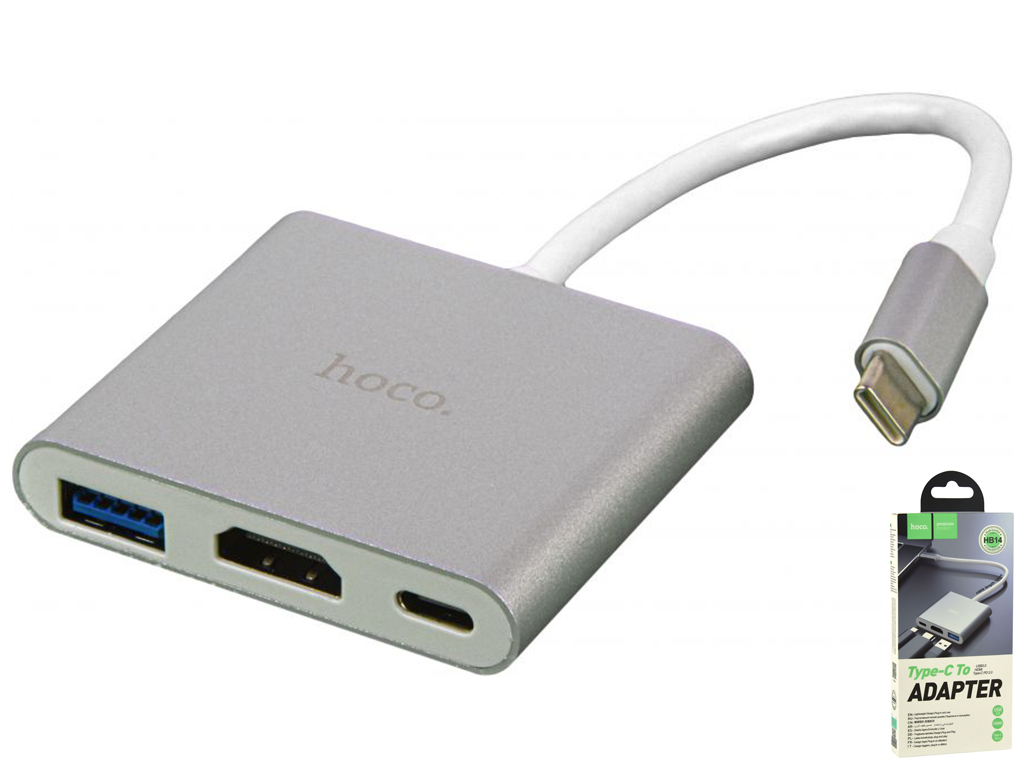 Переходник Hoco HB14 Type-C to USB3.0+HDMI+PD Цвет Стальной