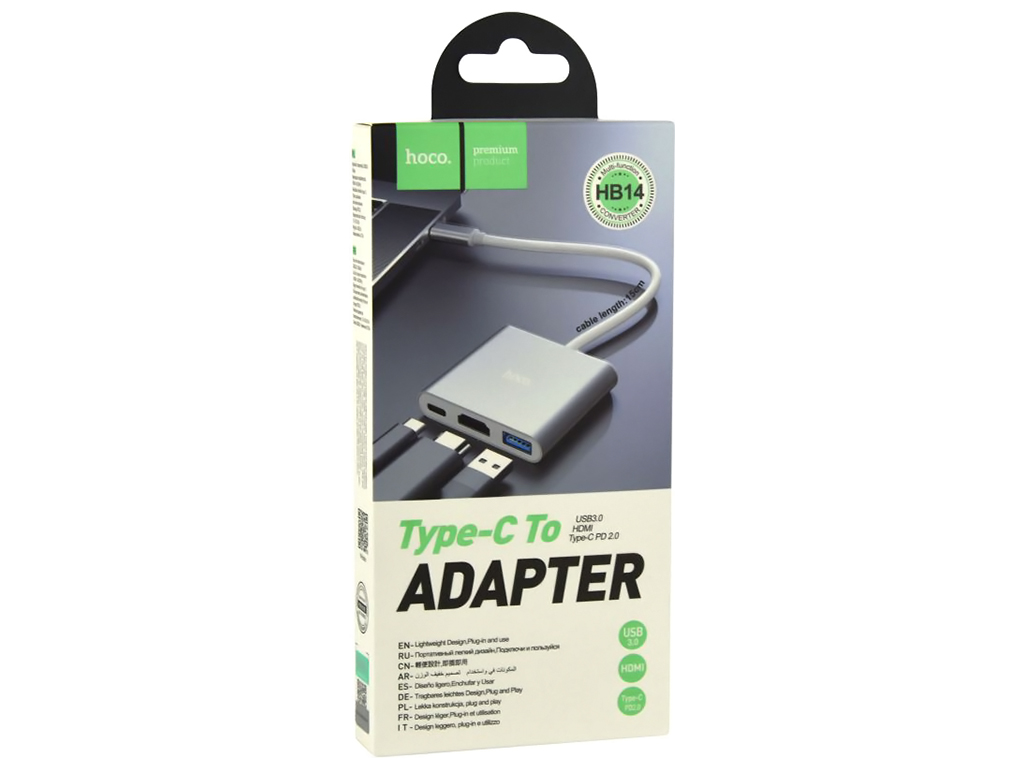 Переходник Hoco HB14 Type-C to USB3.0+HDMI+PD Цвет Стальной