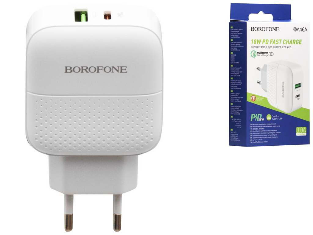 Сетевое Зарядное Устройство Borofone BA46A PD + QC3.0 Белый