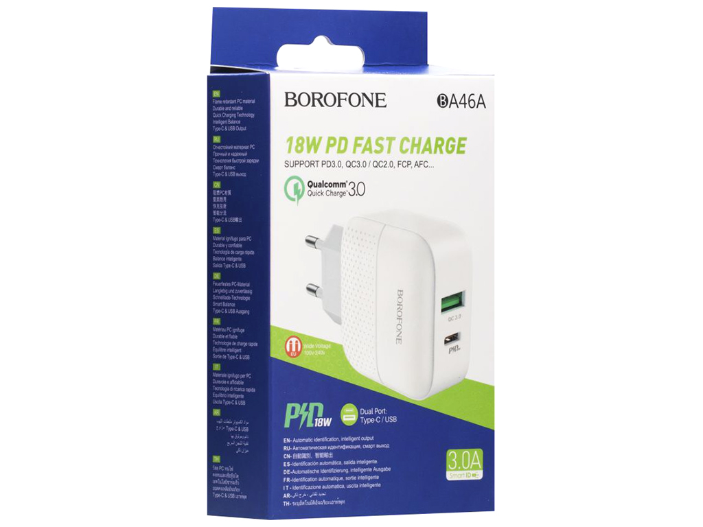 Сетевое Зарядное Устройство Borofone BA46A PD + QC3.0 Белый