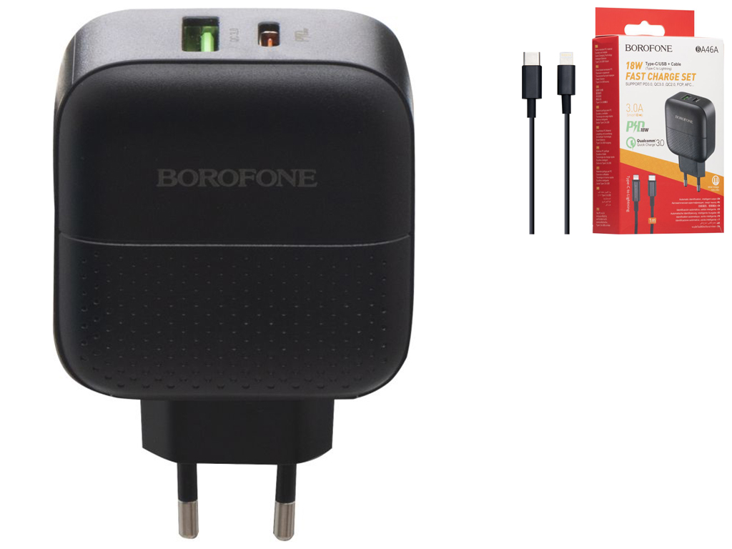 Сетевое зарядное устройство Borofone BA46A PD + QC3.0 Type-C to Lightning Цвет Черный