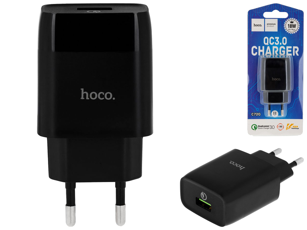 Сетевое Зарядное Устройство Hoco C72Q Glorious QC3.0 18W Цвет Черный