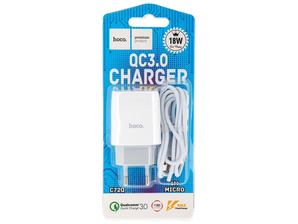 Мережевий Зарядний Пристрій Hoco C72Q Glorious QC3.0 Micro, Колір Бiлий