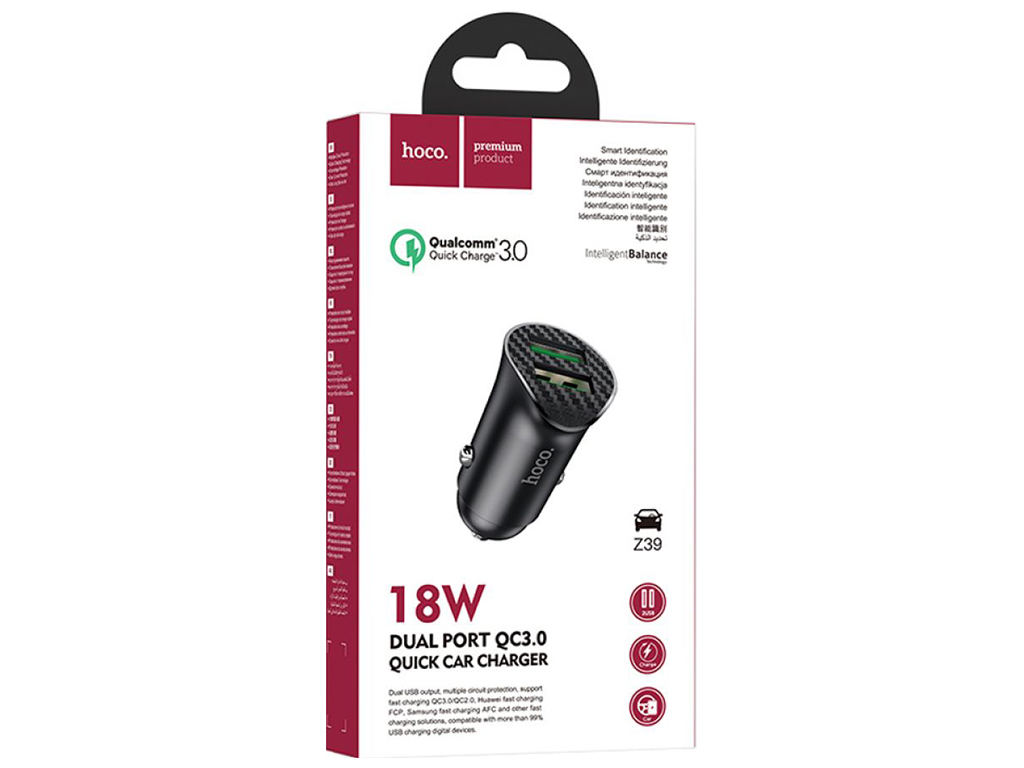 Авто Зарядное Устройство Hoco Z39 QC3.0 2USB Цвет Черный