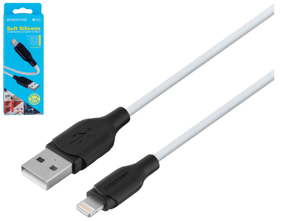 Кабель USB Borofone BX42 Silicone Lightning, Бiлий