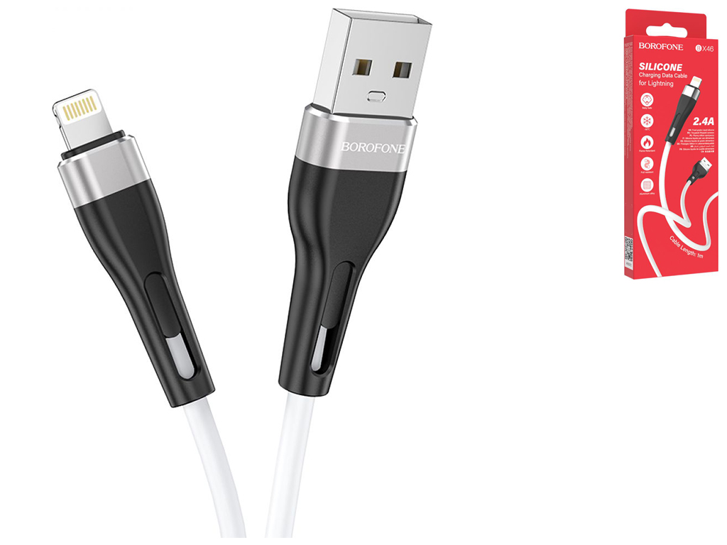 Кабель USB Borofone BX46 Rush silicone Lightning, Бiлий