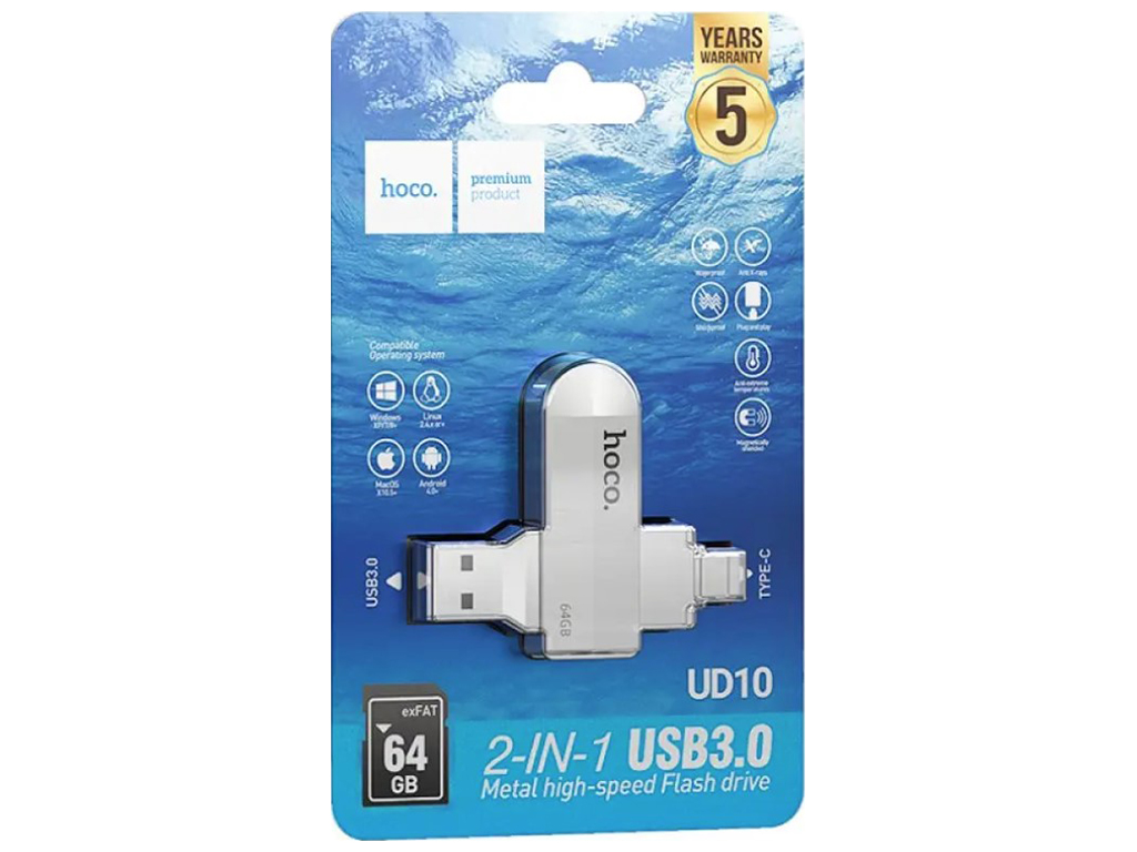 USB флеш-накопитель Hoco UD10 USB 3.0 Type C 64GB Цвет Стальной