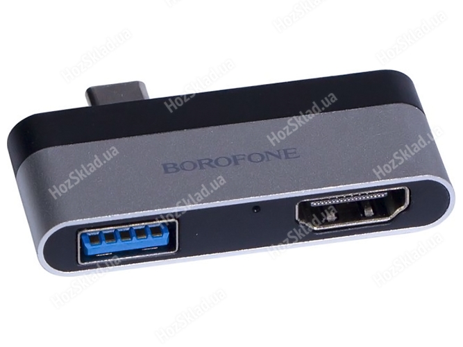 Переходник Borofone DH2 Type-C to HDMI+USB3.0 adapter Цвет Стальной-Чёрный