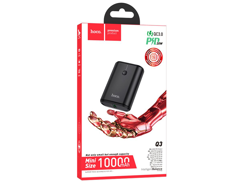 Универсальная мобильная батарея Power Bank Hoco Q3 18W+PD20W 10000mAh, цвет черный