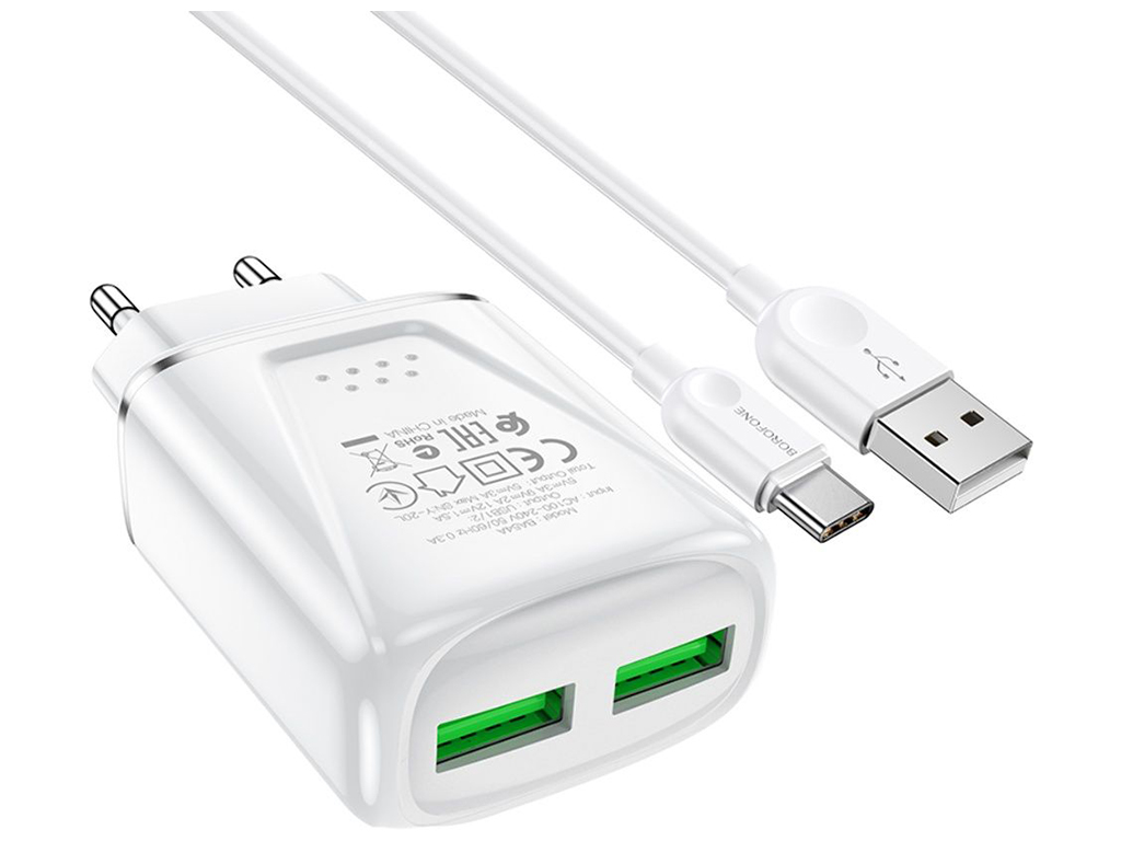 Мережевий зарядний пристрій Borofone BA54A QC3.0 18W Type-C Колір Бiлий