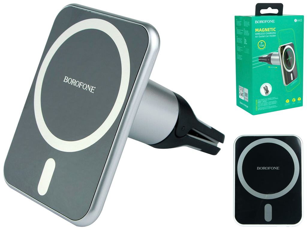 Автотримач Borofone BH43 Xperience Magnetic Wireless 15W, Колір Чорно-Сталевий