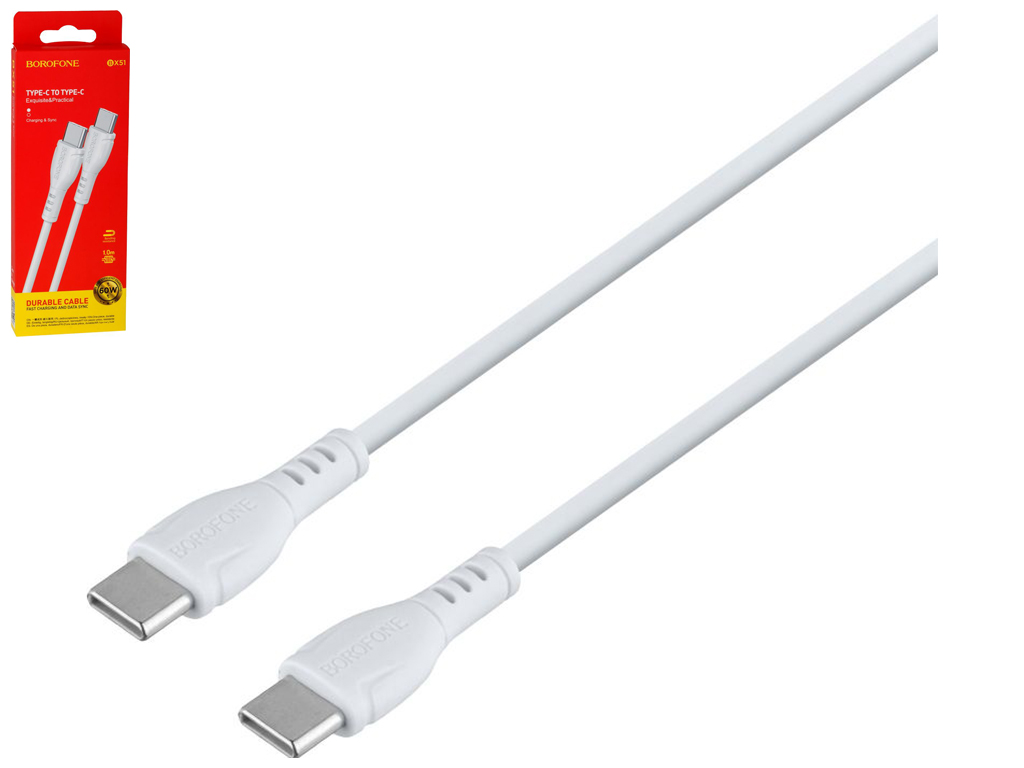 Кабель USB Borofone BX51 Triumph Type-C to Type-C 60W, Бiлий