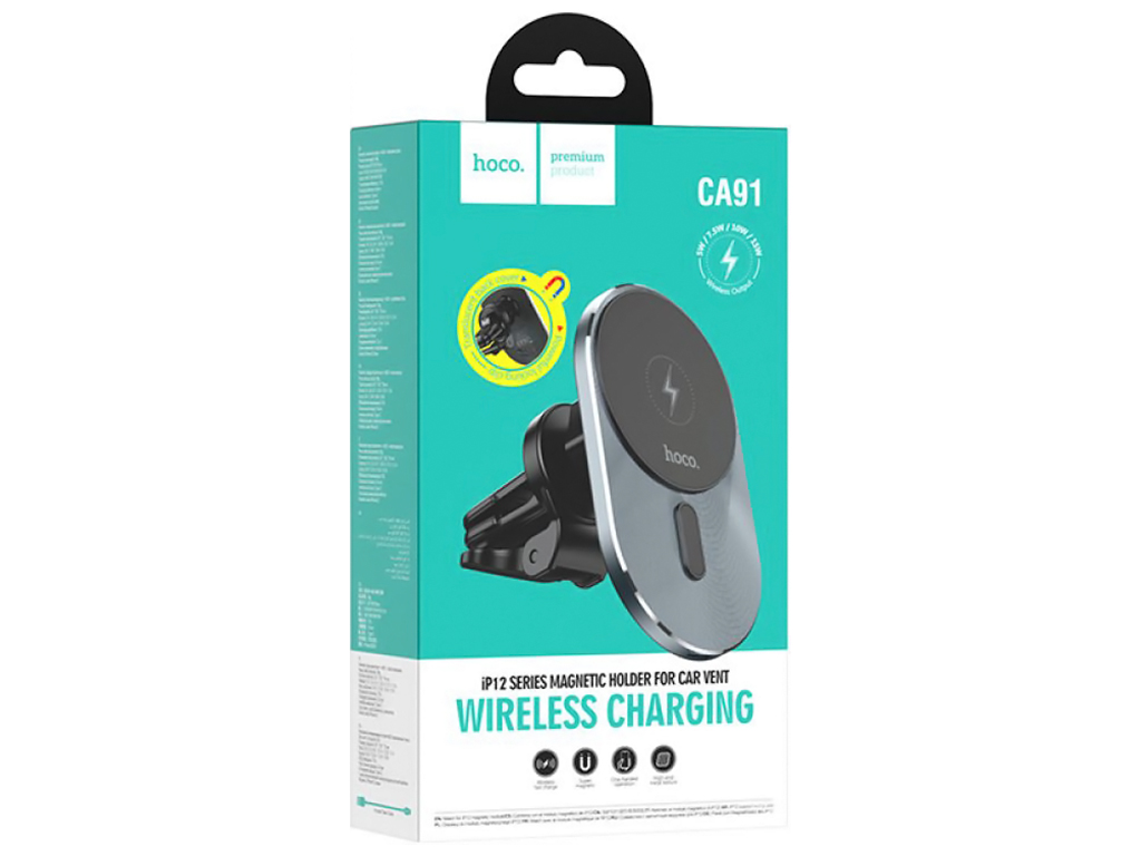 Автодержатель Hoco CA91 Magnetic Wireless 15W, Цвет Серый