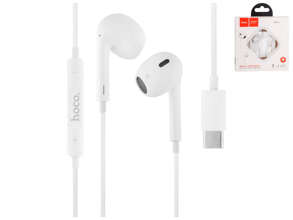 Наушники вакуумные Hoco M1 Max Type-C, 1,2 м, с микрофоном, 3 кнопки, цвет белый