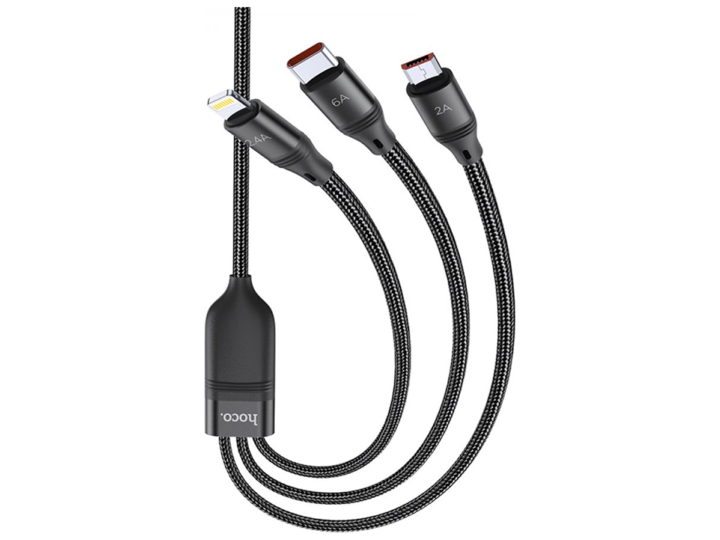 Кабель USB Hoco U104 3 in 1 Ultra 6A 1.2m Цвет Чёрный