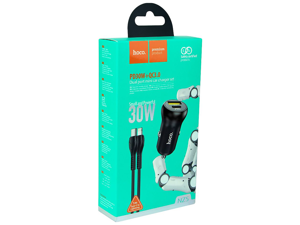 Автомобильное зарядное устройство Hoco NZ5 Smooth road PD30W+QC3.0 Type-C to Lightning, Чёрный