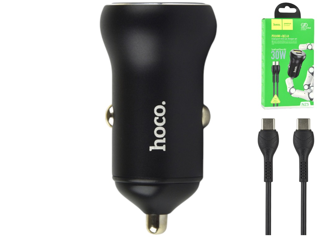 Автомобильное зарядное устройство Hoco NZ5 Smooth road PD 30W+QC3.0 Type-C to Type-C Цвет Чёрный
