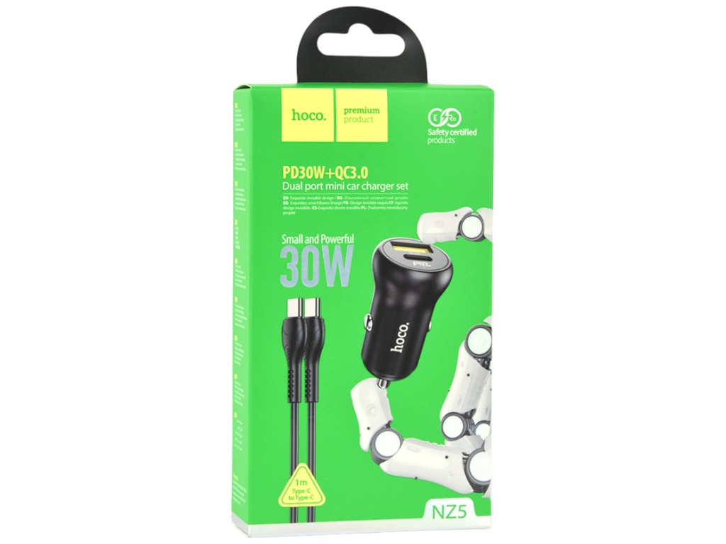 Автомобильное зарядное устройство Hoco NZ5 Smooth road PD 30W+QC3.0 Type-C to Type-C Цвет Чёрный