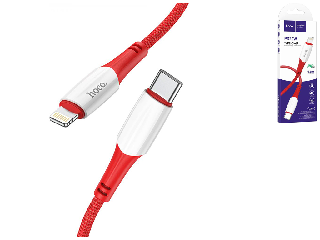 Кабель USB Hoco X70 Ferry PD20W Type C to Lightning, Красный