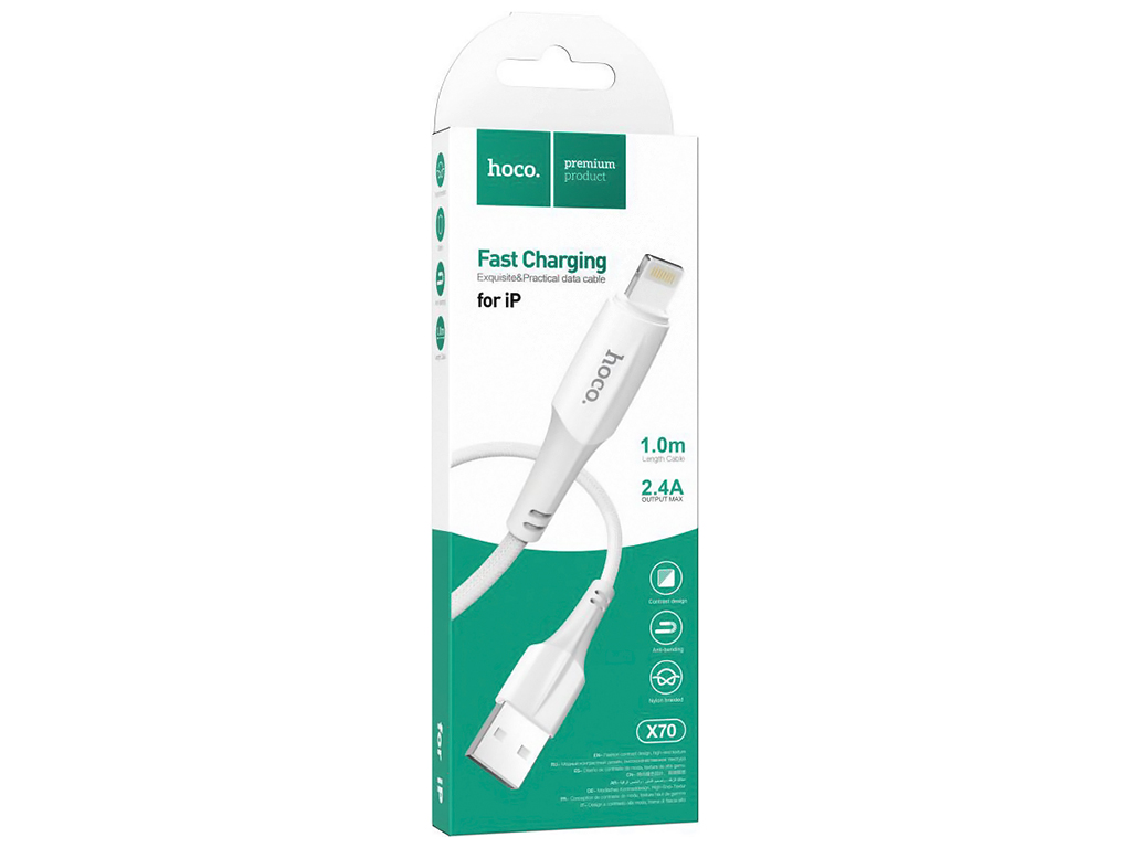 Кабель USB Hoco X70 Ferry Lightning 2.4A, Белый