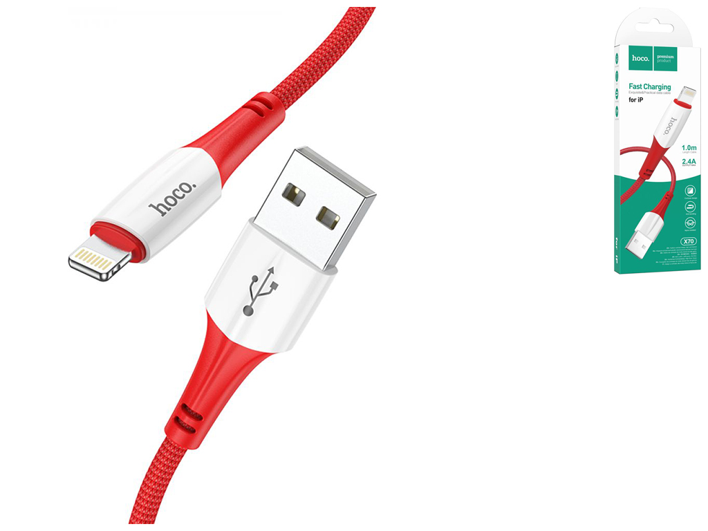 Кабель USB Hoco X70 Ferry Lightning 2.4A Цвет Красный