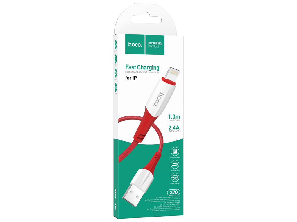 Кабель USB Hoco X70 Ferry Lightning 2.4A Цвет Красный