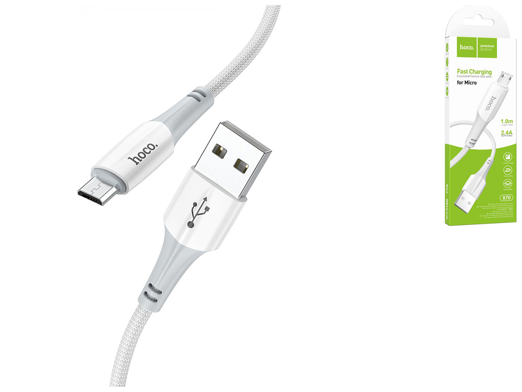 Кабель USB Hoco X70 Ferry Micro 2.4A, Бiлий