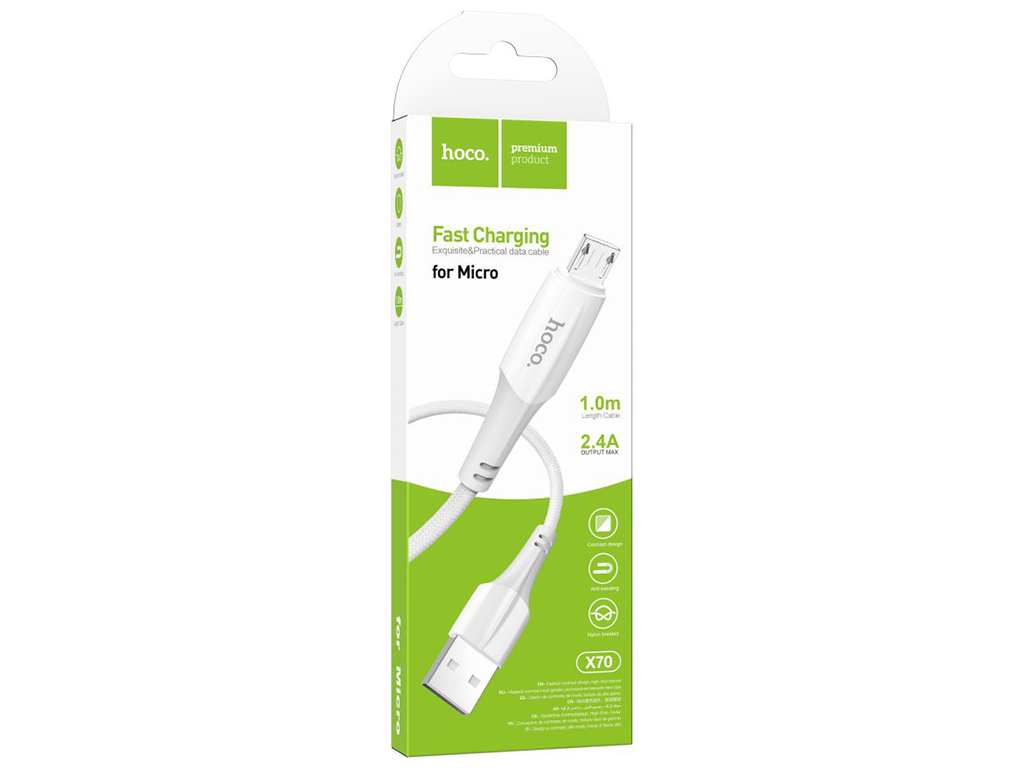 Кабель USB Hoco X70 Ferry Micro 2.4A, Бiлий