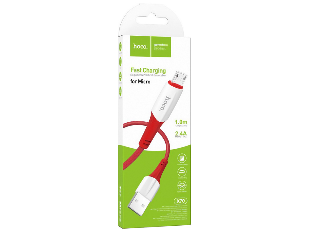 Кабель USB Hoco X70 Ferry Micro 2.4A, Красный