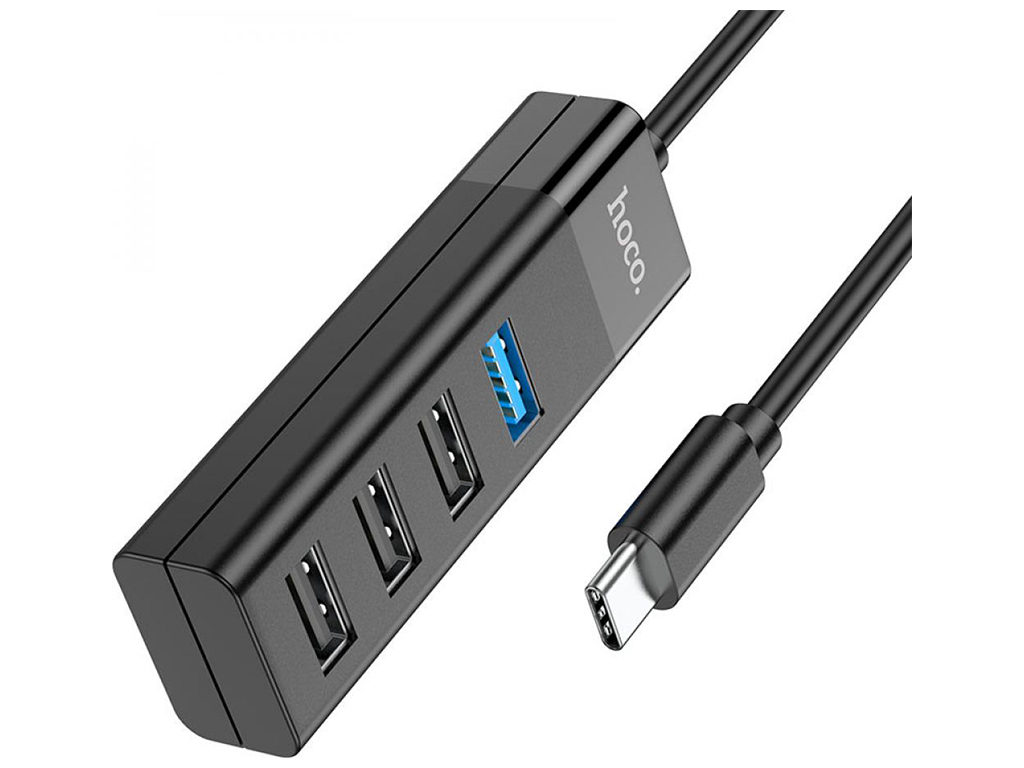Хаб USB Hoco HB25 Easy mix 4-in-1 converter(Type-C to USB3.0+USB2.0*3) Колір Чорний