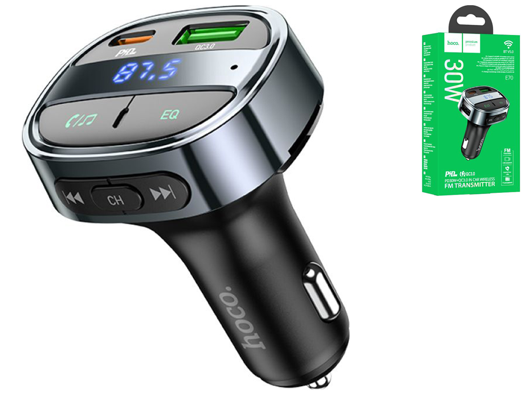 Модулятор Hoco E70 PD30W+QC3.0 car BT FM transmitter Колір Чорний