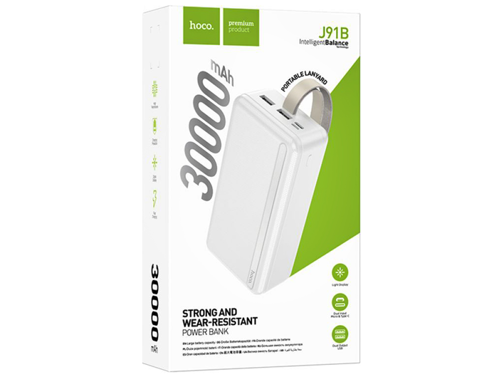 Универсальная Мобильная Батарея Hoco J91B 30000 mAh, White