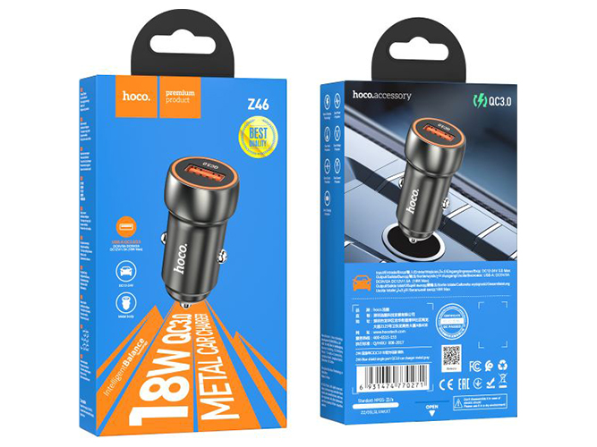 Автомобільний Зарядний Пристрій Hoco Z46 18W QC3.0 Колір Металево-сірий