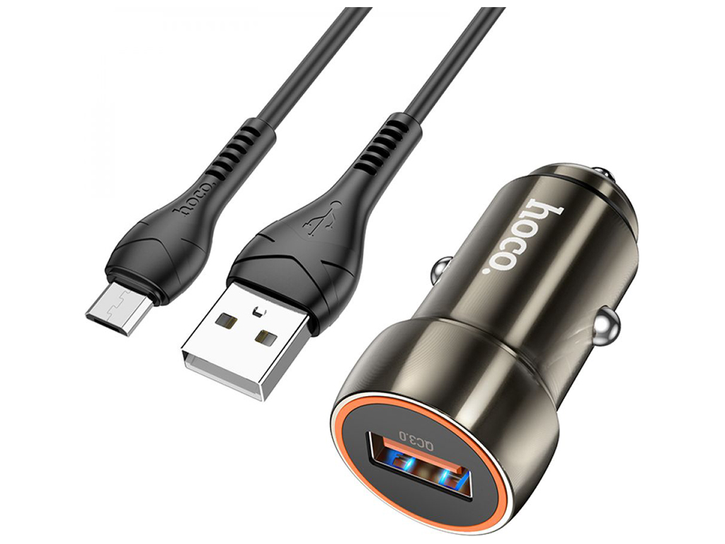 Автомобильное Зарядное Устройство Hoco Z46 QC3.0 18W Micro, Металлически-серый