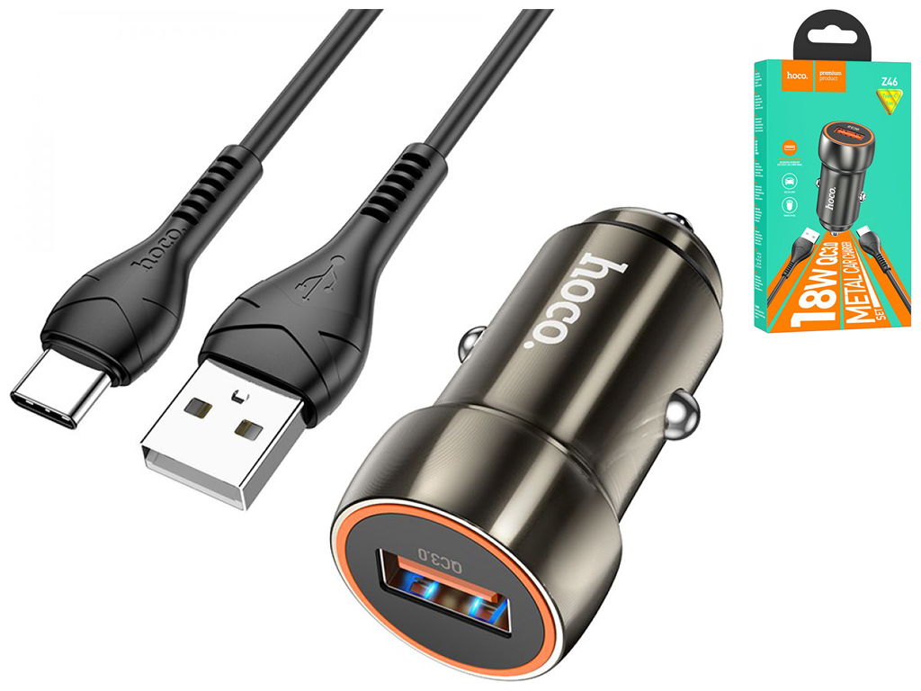Авто Зарядное Устройство Hoco Z46 QC3.0 18W Type C Цвет Металлически-серый