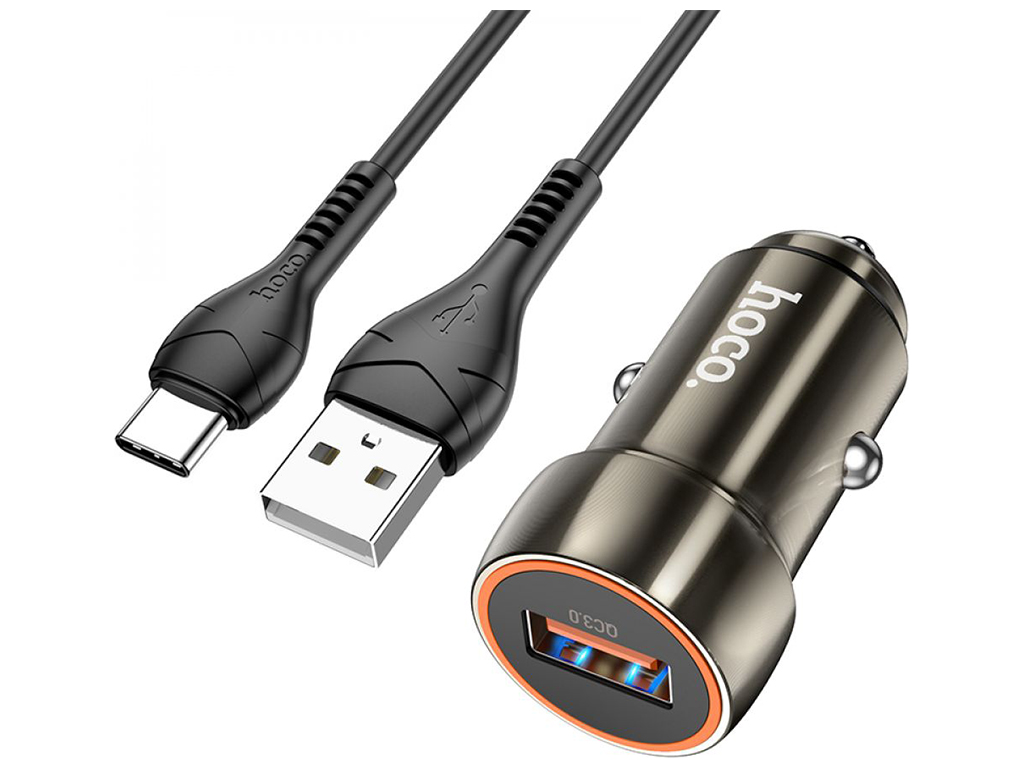Авто Зарядное Устройство Hoco Z46 QC3.0 18W Type C Цвет Металлически-серый