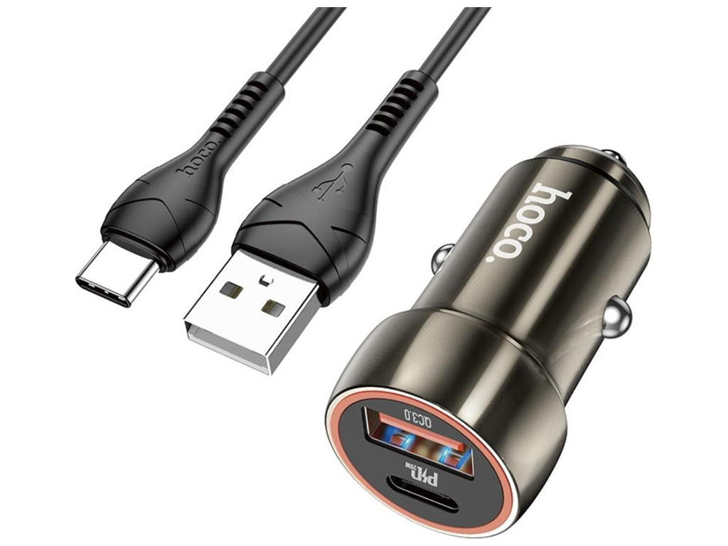 Автомобільний Зарядний Пристрій Hoco Z46A PD20W+QC3.0 Type C Колір Металево-сірий