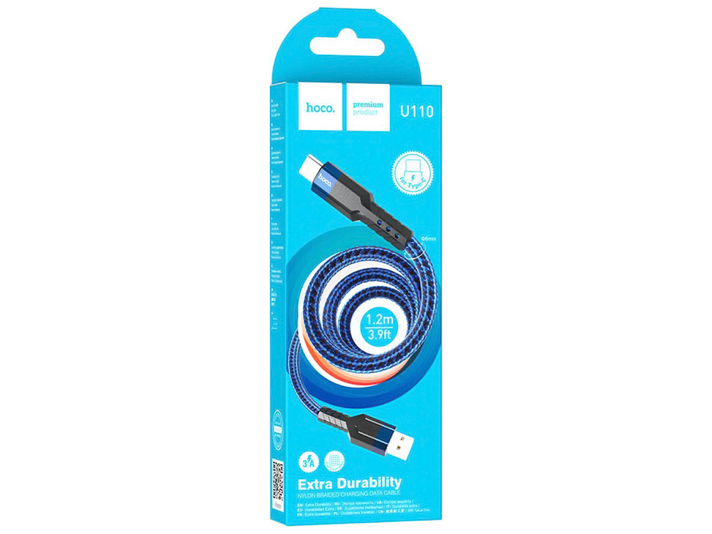 Кабель USB Hoco U110 Lightning 1.2m, Синий