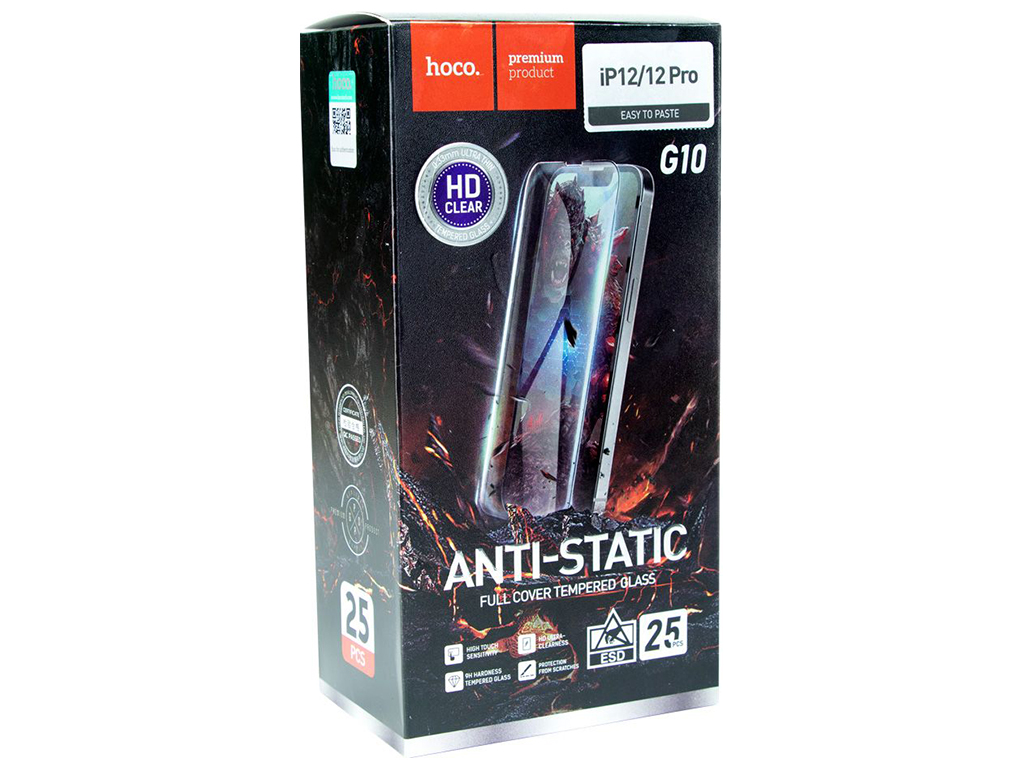 Захисне скло Hoco G10 HD Anti-static for Apple Iphone 12/12 Pro 25 шт Колір Чорний