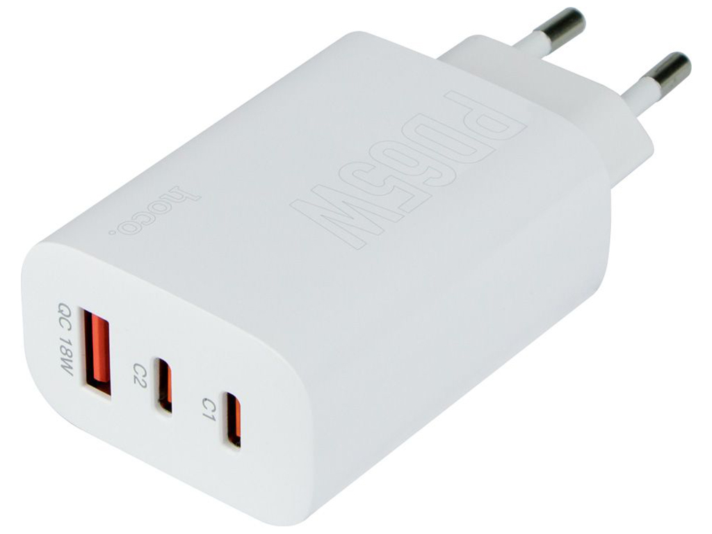 Мережевий зарядний пристрій Hoco DC40 PD 65W + QC3.0 Type-C to Type-C Колір Білий