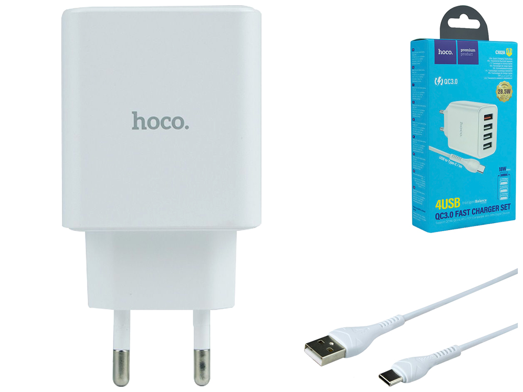 Сетевое Зарядное Устройство Hoco C102A Fuerza QC3.0 28.5W Type C, Цвет Белый