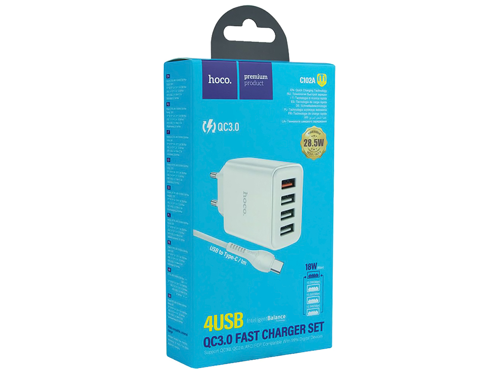Сетевое Зарядное Устройство Hoco C102A Fuerza QC3.0 28.5W Type C, Цвет Белый