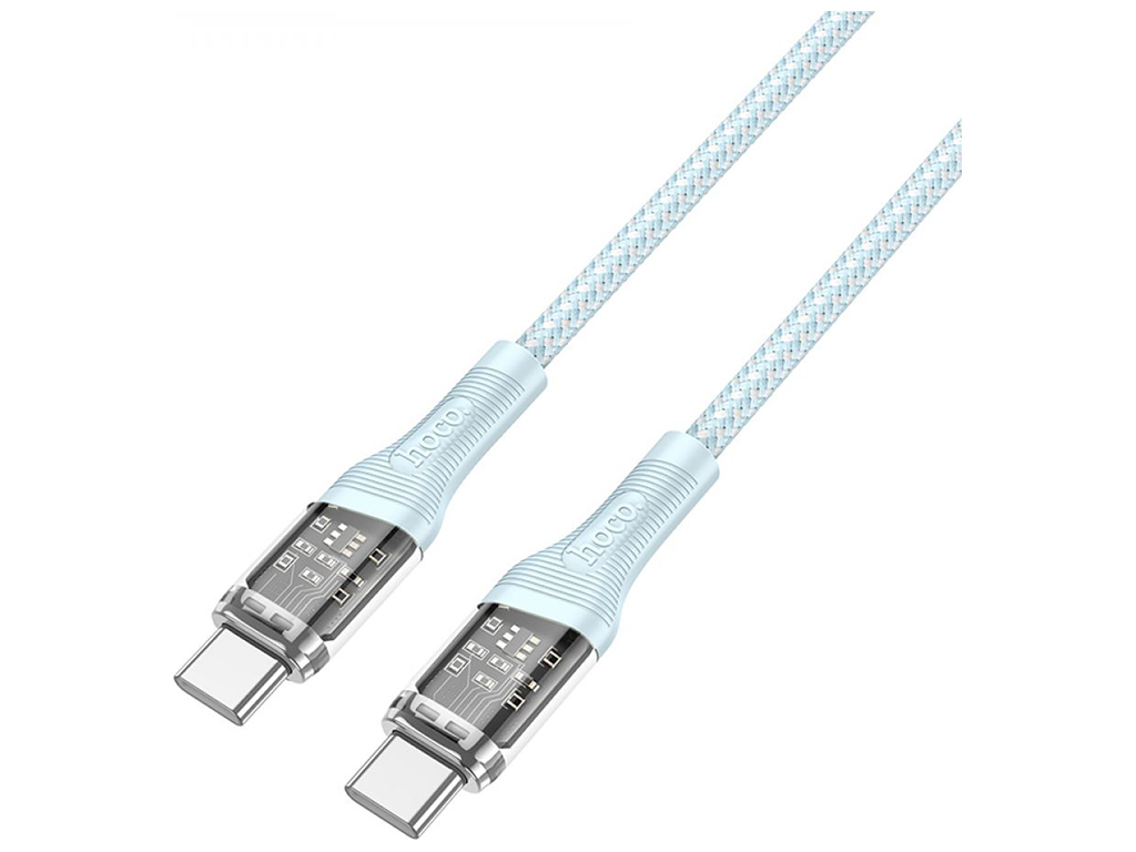 Кабель USB Hoco U111 Transparent Discovery Edition 60W Type-C to Type-C, Голубой